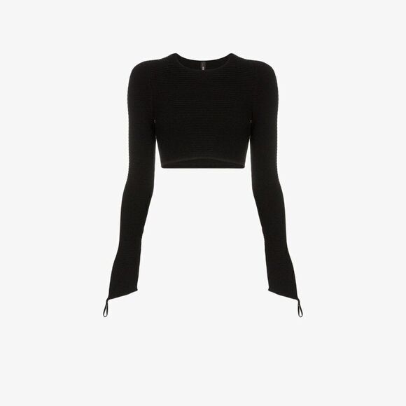 Adam Selman Sport Crop Top Womens Medium Black Carbon38 Rib Knit Crewneck - Picture 1 of 4